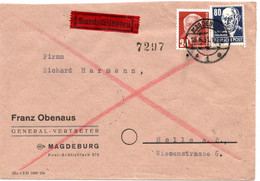 55582 - DDR - 1951 - 80Pfg Thaelmann MiF A EilBf MAGDEBURG -> HALLE - Lettres & Documents