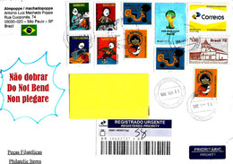 BRASILE BRASIL - 2015 Raccomandata Per L'Italia Con 11 Francobolli + Etichetta Raccomandata - 17098 - Covers & Documents