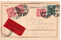 55605 - Deutsches Reich - 1924 - 3@10Pfg Korbdeckel MiF A EilKte CHEMNITZ -> HALLE - Covers & Documents
