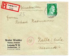 55615 - Deutsches Reich - 1944 - 42Pfg Hitler EF A R-Bf LEIPZIG -> HALLE - Lettres & Documents