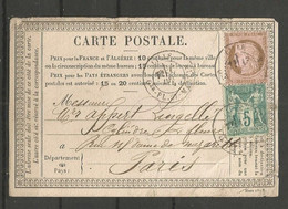 France - Type Sage - N°64 + Cérès N°54 Sur Carte De LILLE (Gde Place St Martin) Vers Paris Du 13/12/1874 - 1876-1878 Sage (Type I)