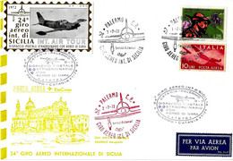 ITALIA - 1972 PALERMO 24° Giro Aereo Sicilia Nero E Rosso + Timbro Trasporto Posta + Erinnofilo + Ann. CATANIA - 17008 - Airplanes