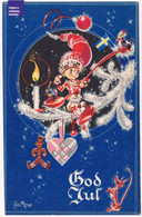 Kempe RARE Carte Postale 1935 Suède Noël Lutin Oiseau Bougie Teckel ? Surréalisme Christmas Postcard God Jul A84-53 - Other & Unclassified