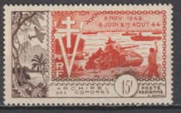 COMORES - 1954 - LIBERATION - POSTE AERIENNE YT N°4 ** MNH - COTE = 55 EUR. - Unused Stamps