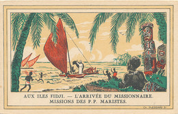 AV 369 / CPA   AUSTRALIE  - OCEANIE   - FIDJI - AUX ILES FIDJI L'ARRIVEE DU MISSIONNAIRE  MISSIONS DES P.  P.  MARISTES - Fidji