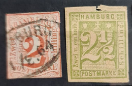 HAMBURG 1864 - Canceled - Mi 13, 14 - Damaged! - Hamburg