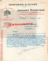 30- NIMES- MARGUERITTES- RARE LETTRE ADOLPHE BARBUSSE -CONFISERIE OLIVES-A GAMBY ARLOT AUTUN -1938 - Food