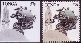 Tonga 1989 - Space Shuttle - Proof In Black & White On Thin Card + Specimen - Océanie