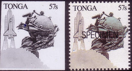 Tonga 1989 - Space Shuttle - Proof In Black & White On Thin Card + Specimen - Oceania