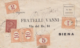 1552 - Lettera Del 1889 Da Torino A Siena Con Cent. 2 DLR Tassata 28 Cent. Assolti Con Segnatasse - Impuestos