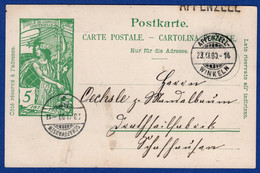 86D/2: "APPENZELL- / WINKELN", Stabstempel "APPENZELL" Auf UPU-Postkarte (BP0044) - Spoorwegen