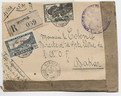 GUINEE 2FR50 MIXTE AOF 1FR50 SENEGAL LETTRE REC AVION KINDIA 2 JUIL 1945 TO SENEGAL CENSURE - Cartas & Documentos