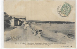 D 83. LA SEYNE SUR MER.   LES SABLETTES LA PLAGE GRAND HOTEL ET GRAND CASINO CARTE ECRITE AN 1905. - La Seyne-sur-Mer