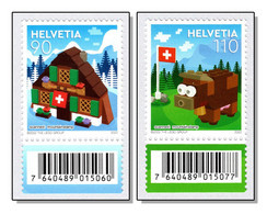Switzerland 2022 (4/2022) Lego Chalet Cow Toys Spielzeuge - MNH ** Set With Barcode - Neufs