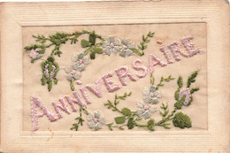 CPA Brodée Fantaisie -  Anniversaire  - Fleurie - J S Paris - Embroidered