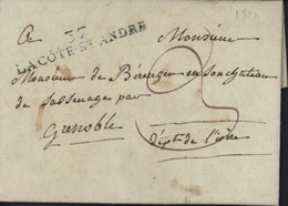 38 Isère Marque Postale 37 LA COTE ST ANDRE (54x9) 21 Sept 1813 Taxe Manuscrite 3 Pour Grenoble - 1801-1848: Precursors XIX