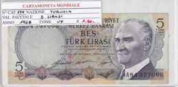 TURCHIA 5 LIRASI 1968 P179 - Turquie