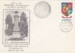 ROMANIAN INDEPENDENCE CENTENARY, PITESTI MONUMENT, SPECIAL COVER, 1977, ROMANIA - Cartas & Documentos