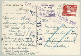 Schweiz 1953, Technik Und Landschaft, Postkarte Davos Platz - Baffin Land (Kanada), Eastern Arctic Patrol, Retour - Brieven En Documenten