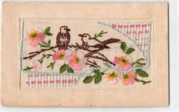 CPA Brodée Fantaisie - Enveloppe Oiseaux Sur Une Branche Fleurie - Embroidered