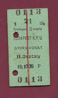 250121 TICKET CHEMIN DE FER TRAM METRO - ROUMANIE BUDAPEST KPU GYORS VONAT 0113 21 - Europa