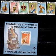 MALDIVES 1978 25th ANNIVERSARY OF THE CORONATION OF H.M.QUEEN ELIZABETH II MI No 765-70+BLOCK 50 MNH VF!! - Malediven (1965-...)