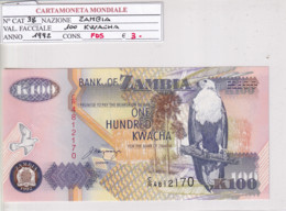 ZAMBIA 100 KWACHA 1992 P38 - Zambie