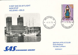 Finland First SAS Flight Cover Helsinki - Oslo 1-11-1975 - Covers & Documents