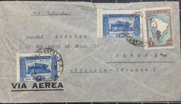 ARGENTINA 1946, COVER USED TO FRANCE,VIA BSAA ,RIVADAVIA MAUSOLEUM 2 STAMPS ERROR PERFORATION JUMP,MAP, - Briefe U. Dokumente