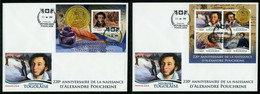 Togo 2019, A. Pushkin, Writer, 4val In BF +BF In 2FDC - Ecrivains