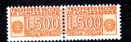 Italia - 1955/61 - Pacchi In Conc.ne 500 Lire, Fil. Stelle Sass. 19 ** - Concessiepaketten