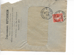 PERFORE HUTCHINSON E.H.(pneumatiques) Sur 10c Semeuse 1911  ....G - Lettres & Documents