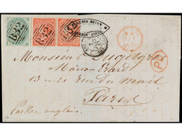 GRAN BRETAÑA. 1863 (April 27). 1862 4 D. Red In A Horizontal Pair Used With 1862 1 S. Green, On 1863 Single Rate Cover F - Autres & Non Classés