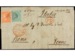 ARGENTINA. 1872. BUENOS AIRES A ROMA. Circulada Con Sellos Británicos De 4 D. Naranja (pl. 12) Y 1 Sh. Verde (pl. 5) Mat - Sonstige & Ohne Zuordnung