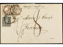 AUSTRIA. 1859. TRIESTE A FERRARA. 3 Kr. Negro Y 10 Kr. Castaño (márgenes Cortados A Tijera) Manuscrito 'Campione Caffe S - Autres & Non Classés