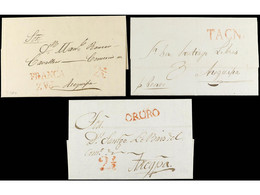 BOLIVIA. 1828-34. DOS Cartas Con Marcas ORURO Y PAZ / FRANCA Ambas En Rojo. Además Carta De Tacna A Arequipa Con La Marc - Sonstige & Ohne Zuordnung