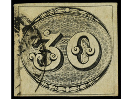 ° BRASIL. 1843. 30 Reis Negro, Impresión Gastada. BONITO EJEMPLAR. Firma Raybaudi. Sc.1b. - Sonstige & Ohne Zuordnung