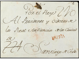 CHILE. (1800 CA.). FRONTAL Dirigido A SANTIAGO DE CHILE. Indicación Manuscrita 'Por El Rey' Y Marca ESPAÑA En Rojo De Bu - Autres & Non Classés