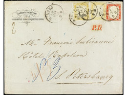 ITALIA. 1860. MILANO A ST. PETERSBURGO (Rusia). 40 Cts. Rojo Y 80 Cts. Amarillo (2), Algún Margen Corto. Doble Porte A R - Sonstige & Ohne Zuordnung