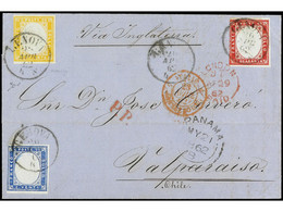 ITALIA. 1862. GÉNOVA A VALPARAISO. 20 Cts. Azul, 40 Cts. Rojo Y 80 Cts. Amarillo, Márgenes Cortos, Circulada Vía Inglate - Sonstige & Ohne Zuordnung