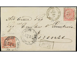 ITALIA. 1869. FRONTESPIZIO. ALESANDRIA A FIRENZE. Sello Italiano De 40 Cents. Rosa Y Sello De Egipto De 1 Pia. Mat. REGI - Sonstige & Ohne Zuordnung