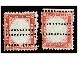 * ITALIA. 40 Cts. Rosa. Dos Sellos Con TRIPLE Y CUÁDRUPLE DENTADO HORIZONTAL. RARÍSIMOS. Cert. G. COLLA Y E. DIENA. Sa.3 - Sonstige & Ohne Zuordnung