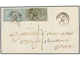 ITALIA. 1864. MACERATA A ROMA. 5 Cts. Verde Gris (2) Y 15 Cts. Azul (2). Un Sello De 5 Cts. Verde Con '16 Dientes'. MUY  - Sonstige & Ohne Zuordnung