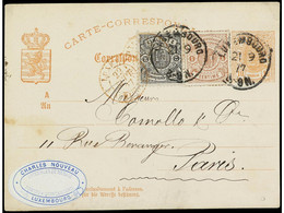 LUXEMBURGO. 1877. LUXEMBURGO A PARÍS. Entero Postal De 10 Cts. Naranja Con Franqueo Adicional De 1 Cto. Castaño Rojo Y 2 - Sonstige & Ohne Zuordnung