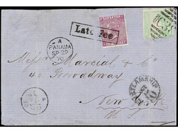 PERU. 1870 (Sept 21). Combination Cover From LIMA To NEW YORK, USA With Creased Peru 1868 Lecoq 1 D. Green (Scott 14) Ti - Autres & Non Classés