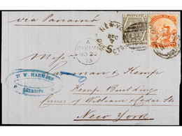 PERU. 1875. AREQUIPA A NEW YORK. 10 Ctvos. Rojo, Mat. AREQUIPA Mixto Con Sello Británico De 6d. Gris Pl. 13, Mat. C-38 D - Autres & Non Classés