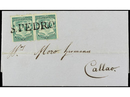 PERU. 1876. S. PEDRO A CALLAO. 5 Cts. Verde (2), Mat. Lineal S. PEDRO. MAGNÍFICA. Sc.16 (2). - Autres & Non Classés
