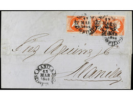 FILIPINAS. 1861. TAAL (Batangas) A MANILA. 5 Cuartos Rojo, Sello Y Pareja. Mat. Fechador De Manila, Márgenes Cortos. RAR - Sonstige & Ohne Zuordnung