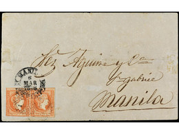 FILIPINAS. 1863. LINGAYAN A MANILA. 5 Cuartos Rojo En Pareja, Mat. Círculo De Puntos Y Fechador MANILA / ISL. FILP. Dobl - Sonstige & Ohne Zuordnung