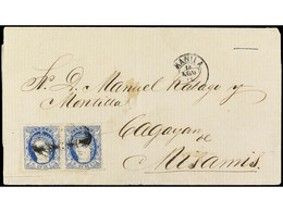 FILIPINAS. 1871. MANILA A MISAMIS. 5 Cts. Azul Pareja, Mat. Parrilla Colonial Y Fechador MANILA / *. Doble Porte Interno - Sonstige & Ohne Zuordnung